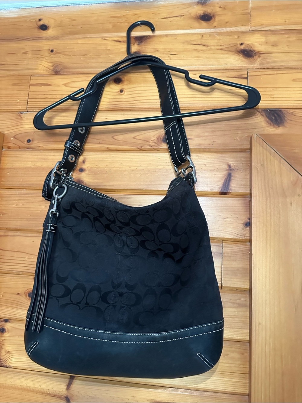 Coach Black Signature Jacquard Hobo Bag